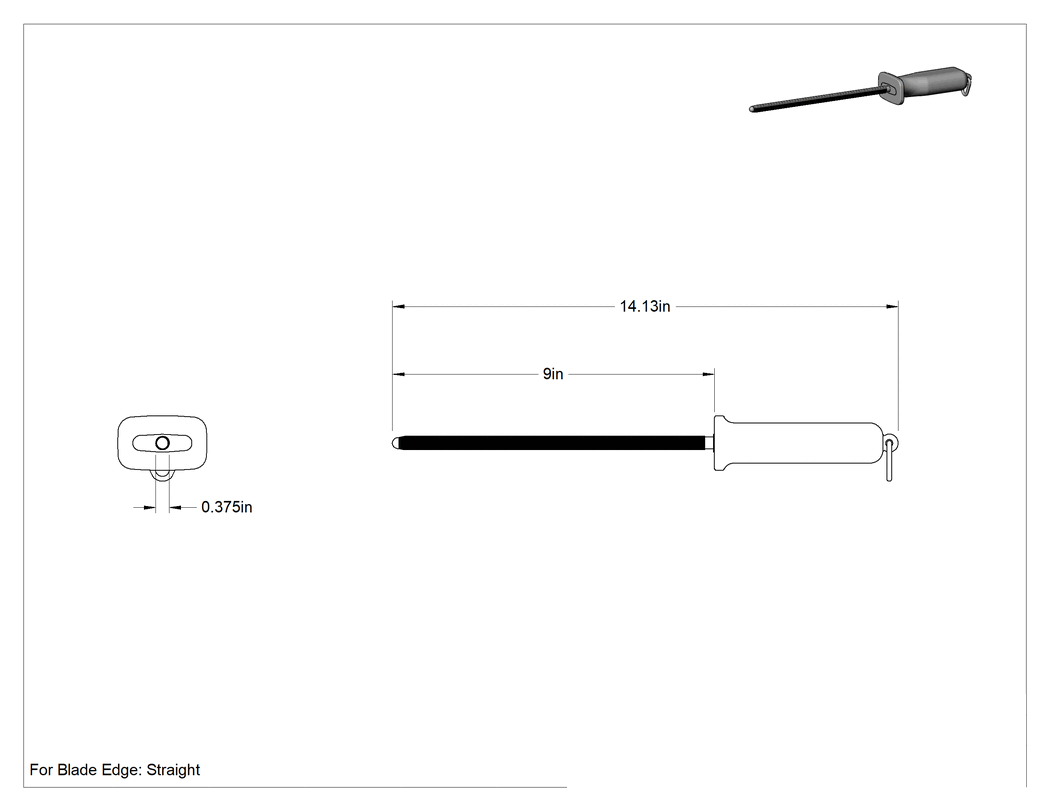 Teknik Çizim - Kenar Düzeltme Bıçağı Çeliği, 9 inç Uzunluk x 3/8 inç Çap