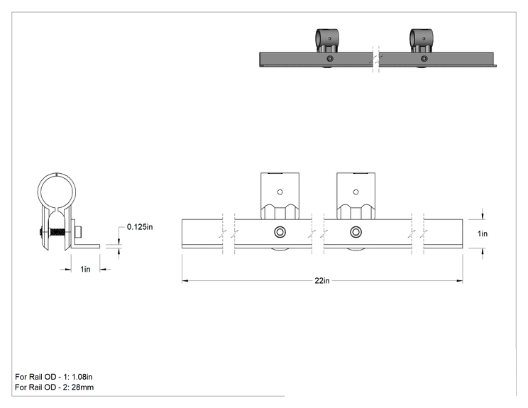 Teknik Çizim - 22" Uzunluk 1.08" Dış Çaplı Kelepçeli Çerçeve Rayı için Konteyner Kutusu Tutucusu Üzerine Kelepçe