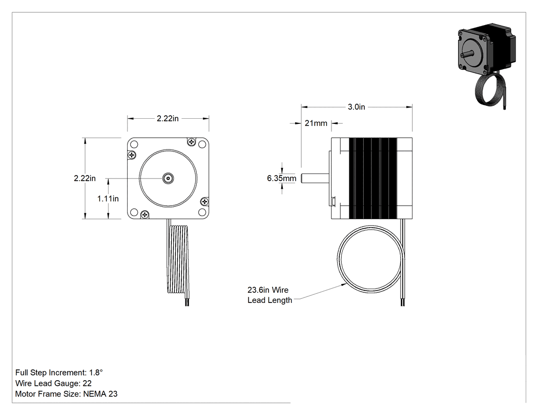 Teknik Çizim - Ekonomik Step Motor, NEMA 23, 125 inç-oz. Maksimum Tutma Torku