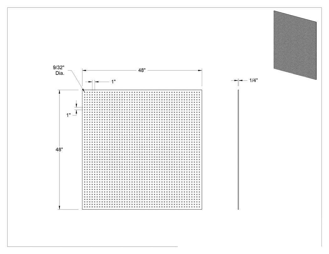 Teknik Çizim - Delikli Pano, Kahverengi Sert Levha, 9/32" Çapında Çivi Deliği, 48" x 48"