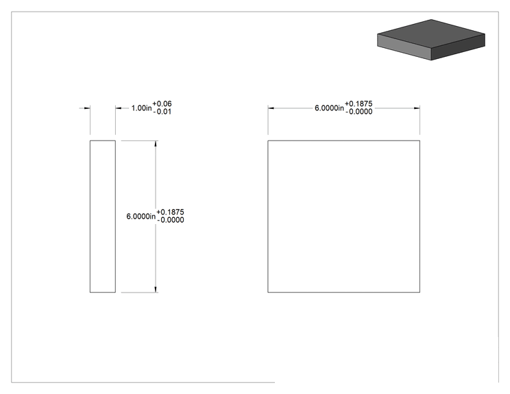 Teknik Çizim - Yorulmaya Dayanıklı 4340 Alaşımlı Çelik Sac, 6" x 6" x 1"