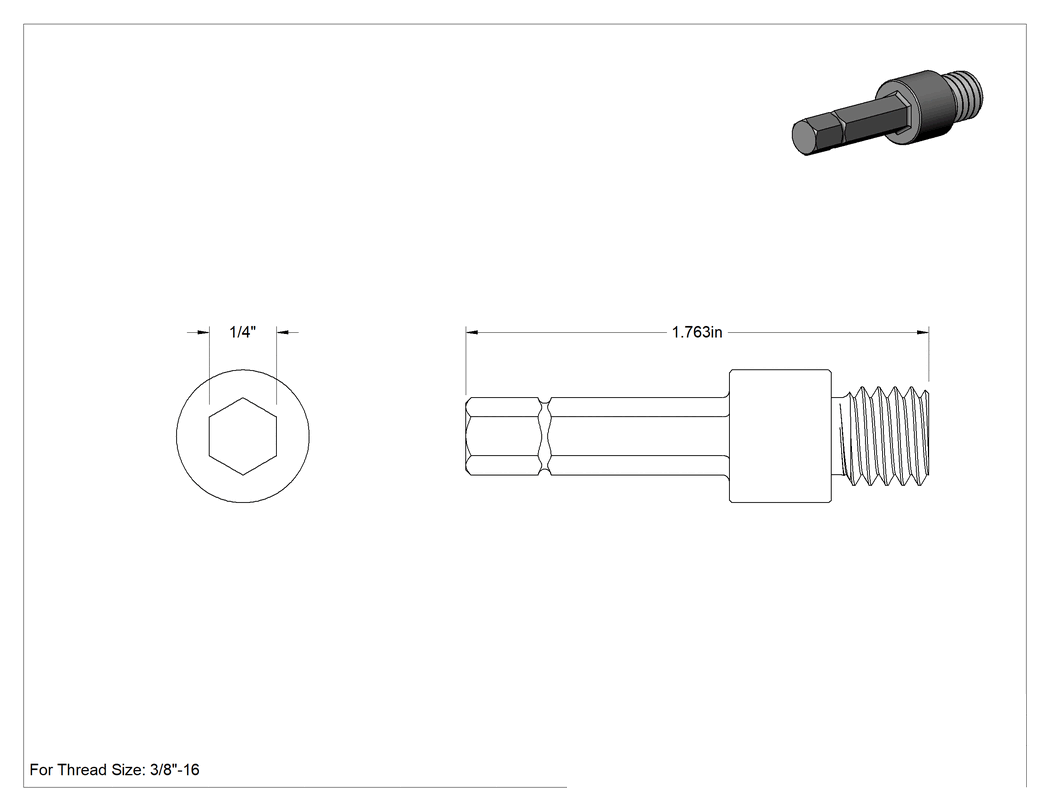 Teknik Çizim - Montaj Ucu, 3/8"-16 Dişli Ek Parçaları Açma için