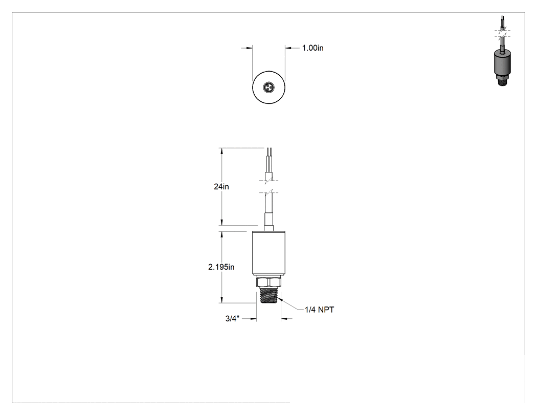 Teknik Çizim - Yüksek Hassasiyetli Basınç Transmitteri, Sertifikalı, +/-0.25% Hassasiyet, 0-1000 PSI