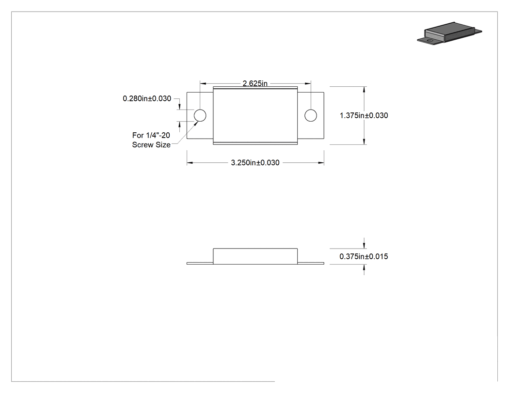 Teknik Çizim - Kapalı Seramik Mıknatıs, Paslanmaz Çelik Kasa, 3/8" Kalınlık, 1-3/8" Genişlik, 3-1/4" Uzunluk