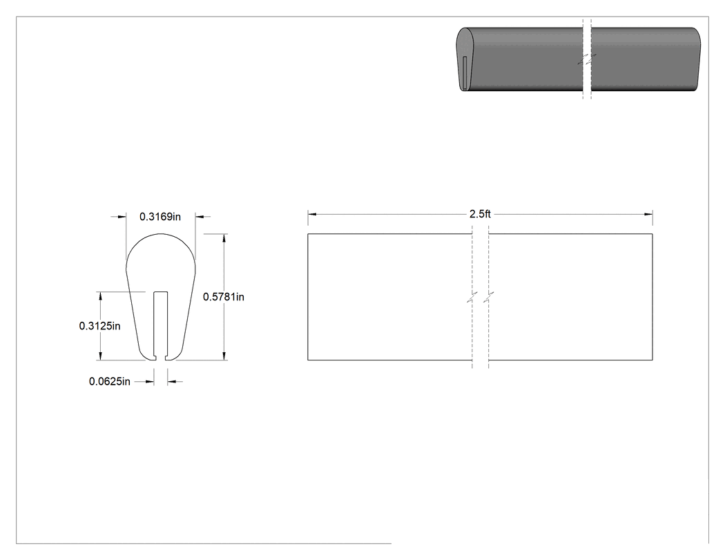 Teknik Çizim - SBR Çıtası, 1/16" Genişlik x 5/16" İç Yükseklik, 2-1/2 Fit Uzunluk