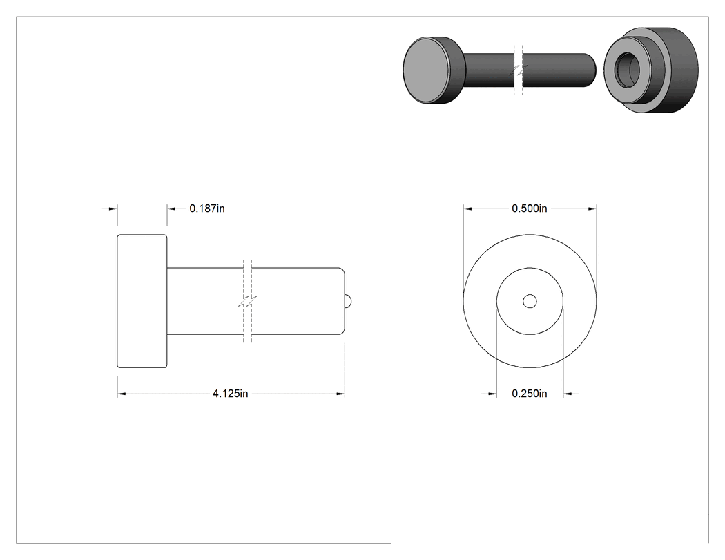 Teknik Çizim - Beton için Kaynaklı Ankraj, 1/4" Çap, 4-1/8" Uzunluk