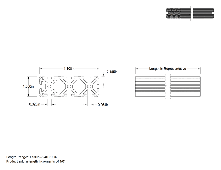 Teknik Çizim - T-Yivli Çerçeve Rayı, Üçlü Ray, Yivli, Gümüş, 4.5 inç Yükseklik, 1.5" Genişlik, İçi Boş
