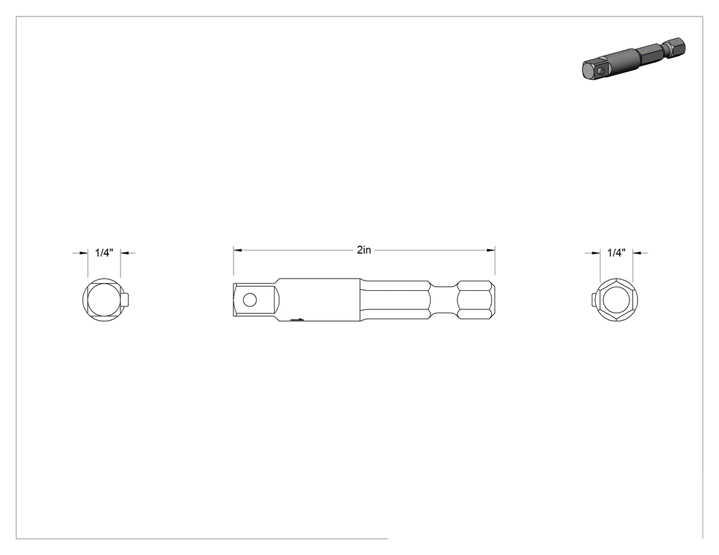 Teknik Çizim - Elektrikli Aletler için Kare Tahrik Adaptörü, Sürekli Kullanım, 1/4" Kare Tahrik
