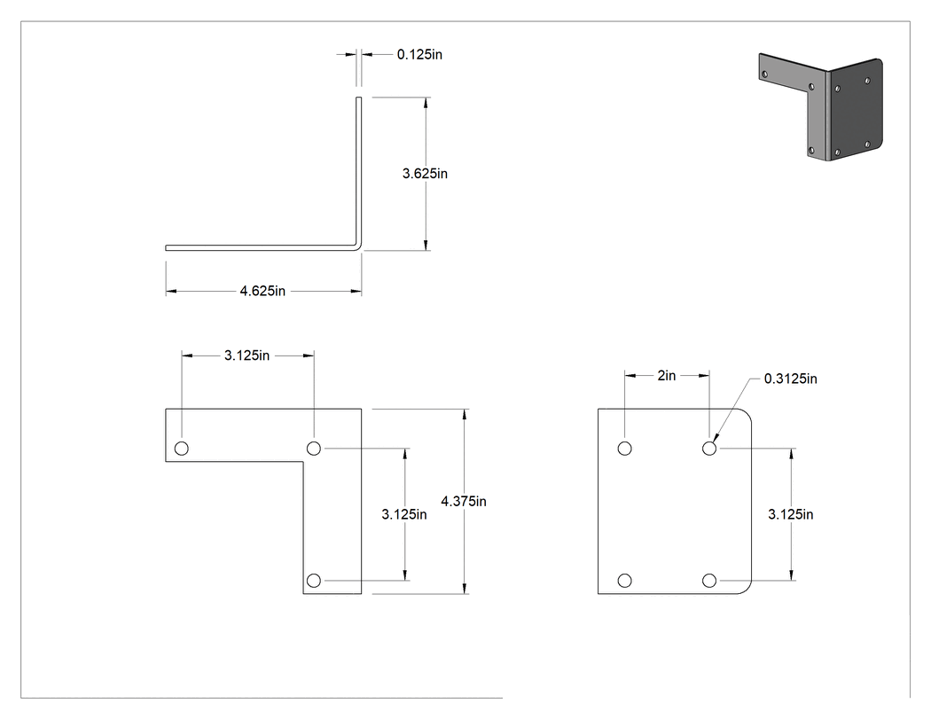 Teknik Çizim - 4" Genişlik x 4" Derinlik Toza Dayanıklı Kabloluk için Duvar Montaj Braketi