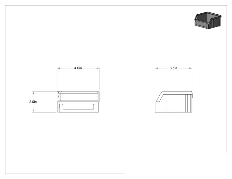 Teknik Çizim - Antistatik Saklama Kutusu, 4" Genişlik, 3-1/2" Derinlik, 2" Yükseklik