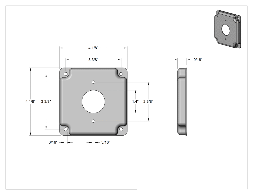 Teknik Çizim - Kapak, 1.4 inç Çapında Dairesel Çıkış Çaplı Çelik Çıkış Kutusu