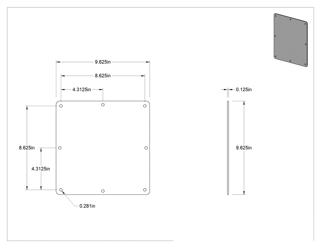 Teknik Çizim - Toz Geçirmez Kanal için 8" Genişlik x 8" Derinlik Kapak