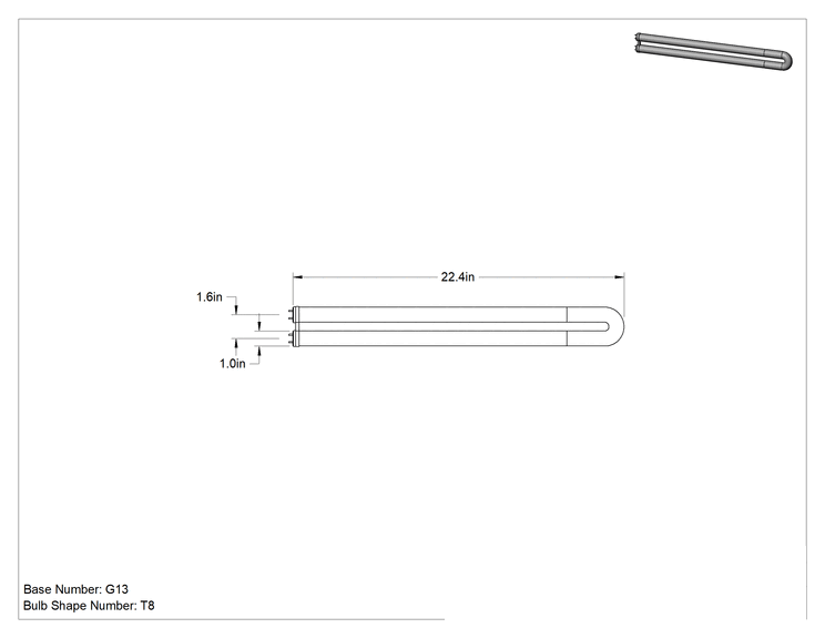 Teknik Çizim - U Şeklinde Tüp Ampul, T8, 31W, 4100K