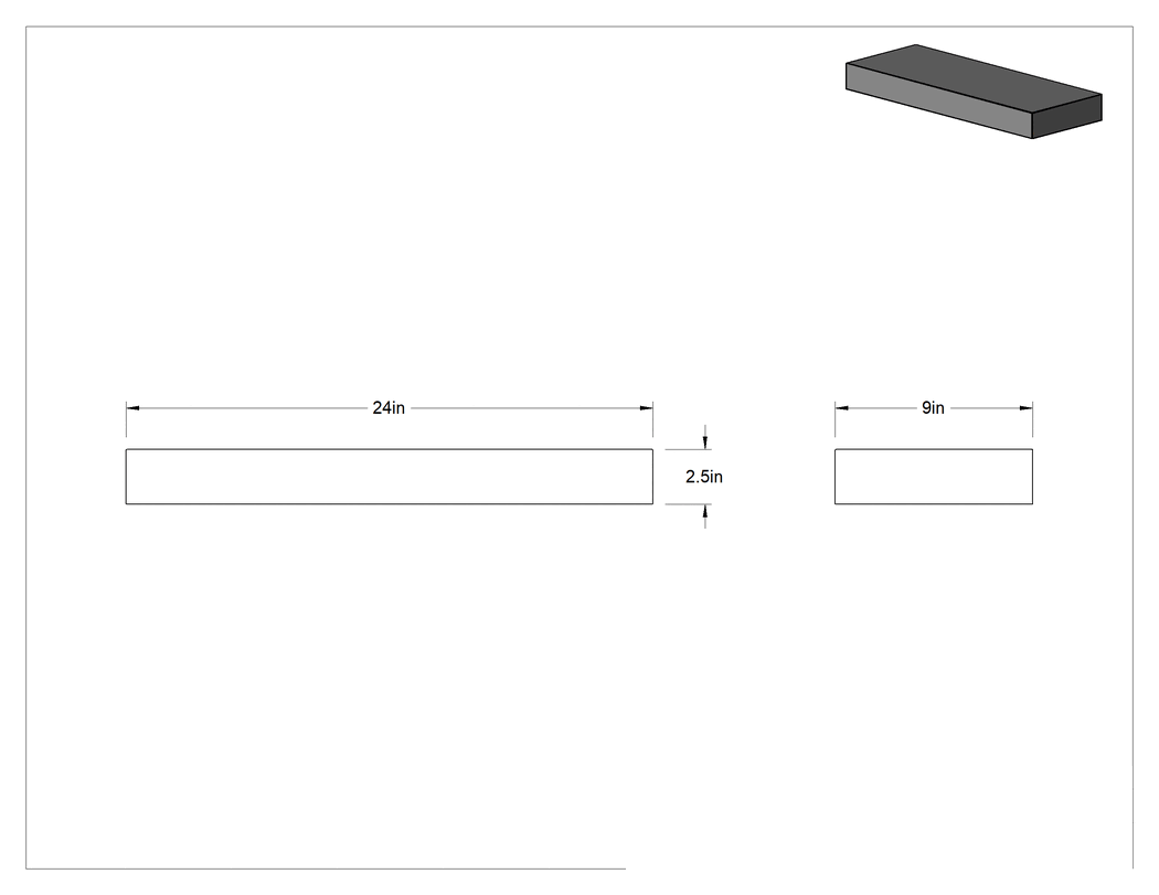 Teknik Çizim - Ateş Tuğlası, 2-1/2" x 9" x 24", 2300°F Maksimum Sıcaklık