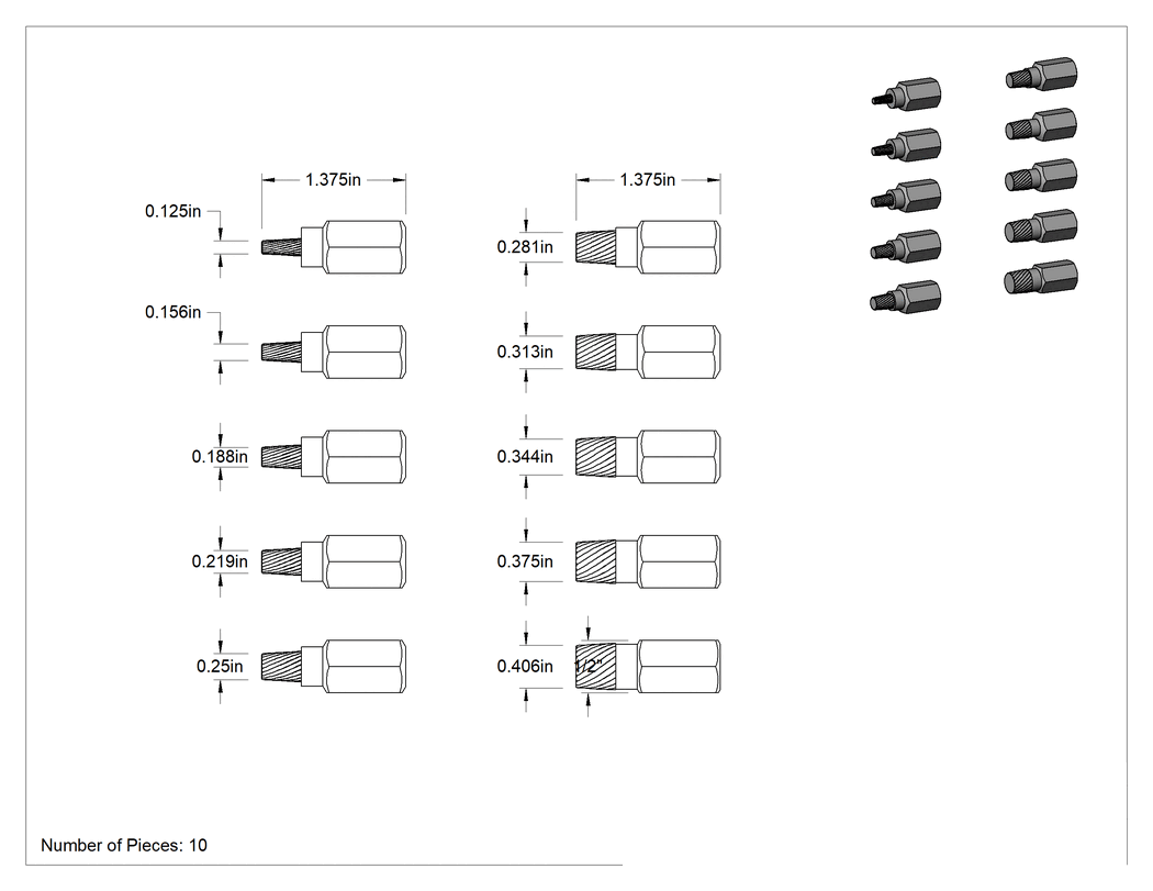 Teknik Çizim - 10 Adet Sıkı Boşluklu Çıkarıcı Seti