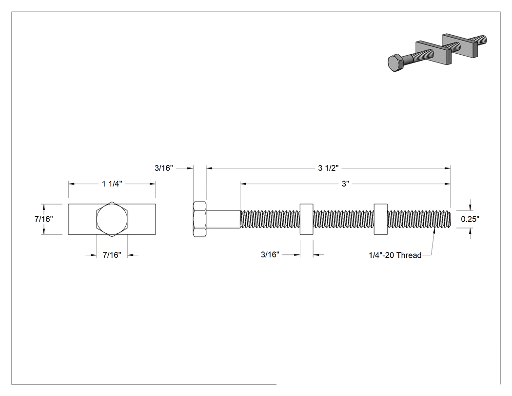 Teknik Çizim - Ahşap için Gömme Montajlı Eklem Kelepçeleri, Altıköşe Başlık, 1/2" ila 3" Malzeme Kalınlığı için
