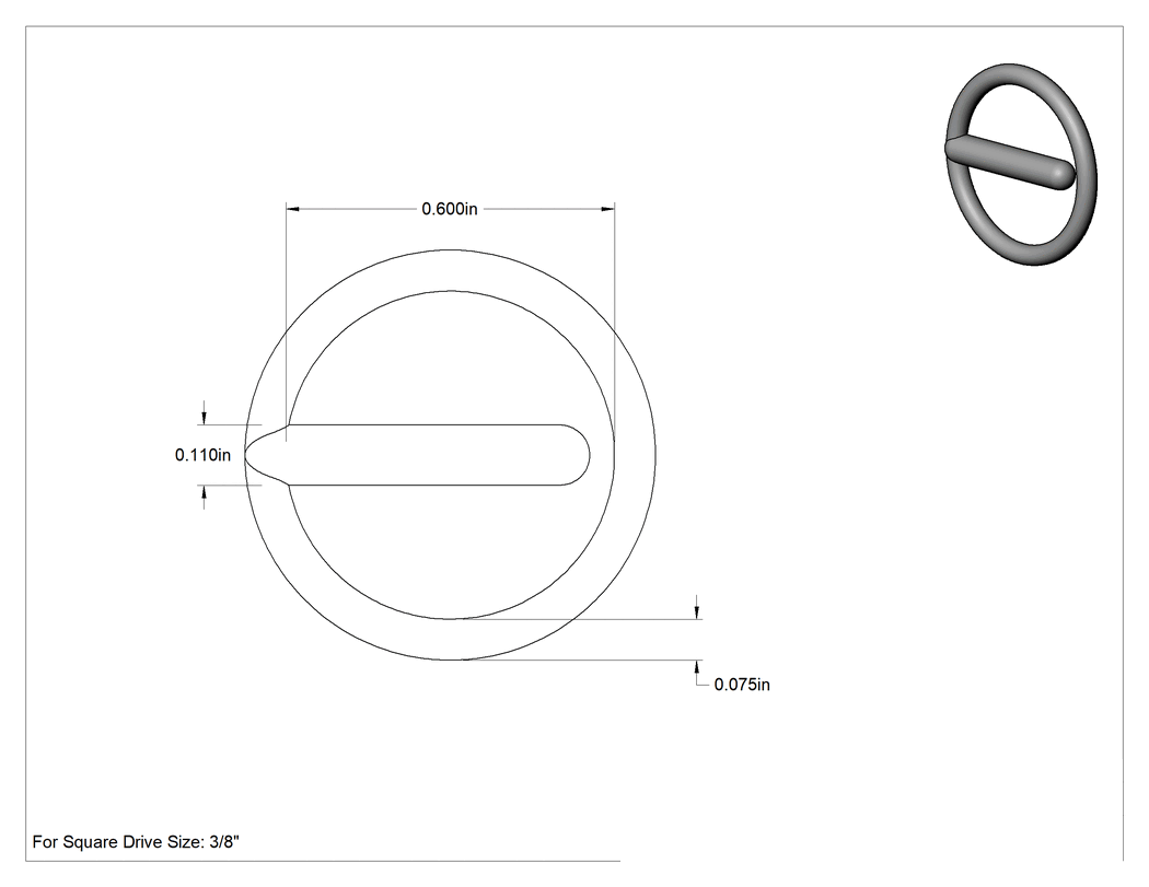 Teknik Çizim - Tek parça soket tutma halkaları, 3/8" Kare Tahrik, 5/8" İç Çap