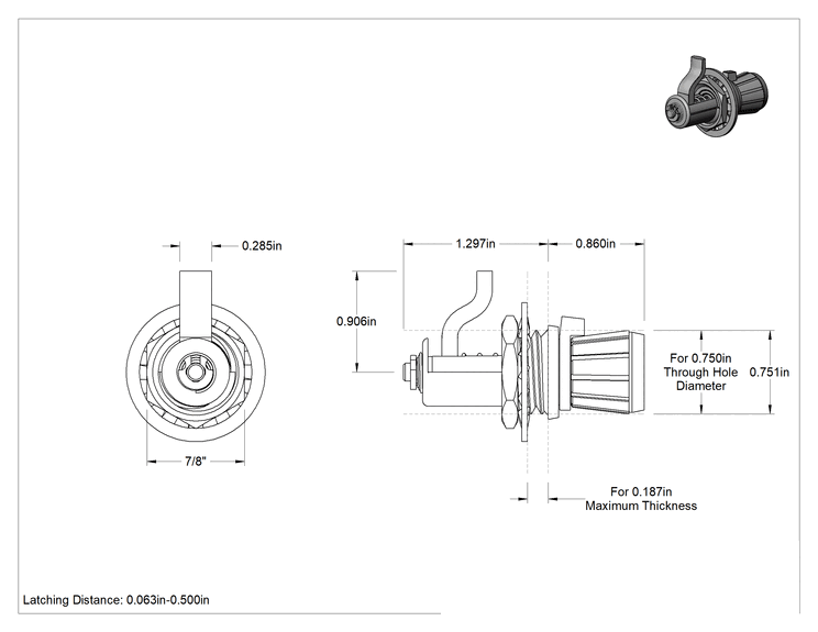 Teknik Çizim - Ayarlanabilir Gerginlikli Sıkı Tutuşlu Düğmeli Kam Mandalları, 1/16" ila 1/2" Kilitleme Mesafesi