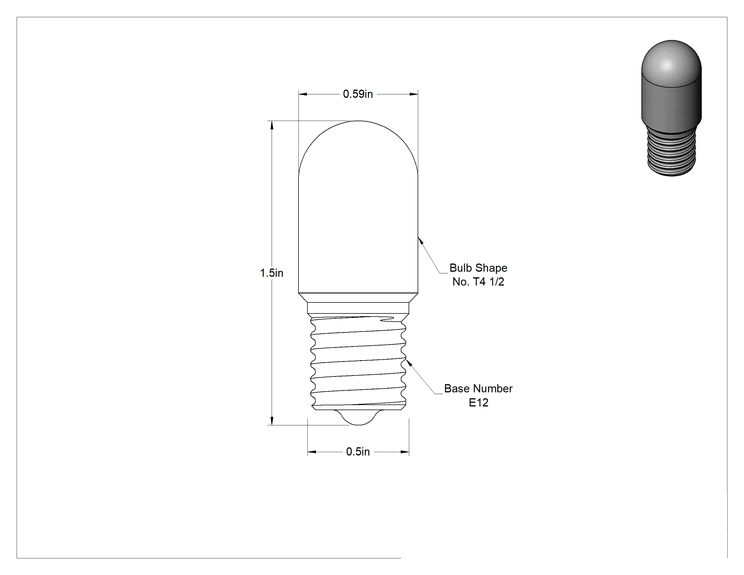 Teknik Çizim - Minyatür Ampul, Boru Şeklinde, B7A Anma Numarası, 120V AC