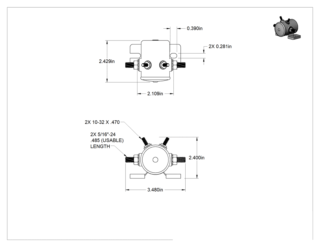 Teknik Çizim - Saplama-Terminal Rölesi, SPST-NO, 4 Terminal, 12 V DC Giriş, 9 W Kontrol Gücü