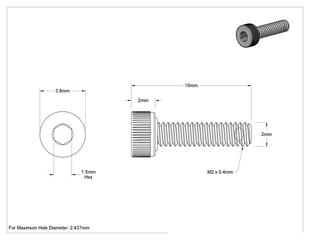 Teknik Çizim - 18-8 Paslanmaz Çelik Titreşime Dayanıklı Sızdırmaz Alyan Başlı Vida, Silikon O-Ringli, M2 x 0.4 mm Diş Boyutu, 8 mm Uzunluk
