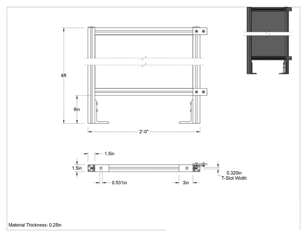 Teknik Çizim - 6 Fit Toplam Yükseklik x 2'0" Genişlik, T-Yivli Çerçeveleme Makinesi Koruyucusu için Katı Panel