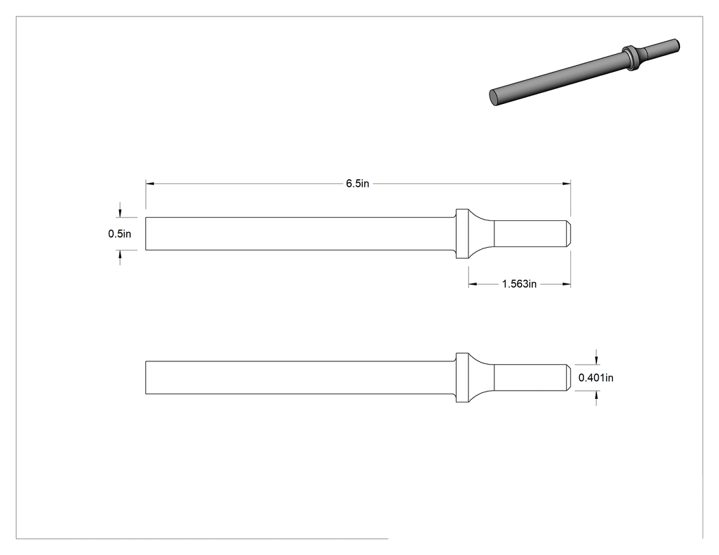 Teknik Çizim - Keski ve Perçin Çekiçleri için Keski Ucu, 0.401" Yuvarlak Şaft, 1/2" Genişlikte Boş Bıçak
