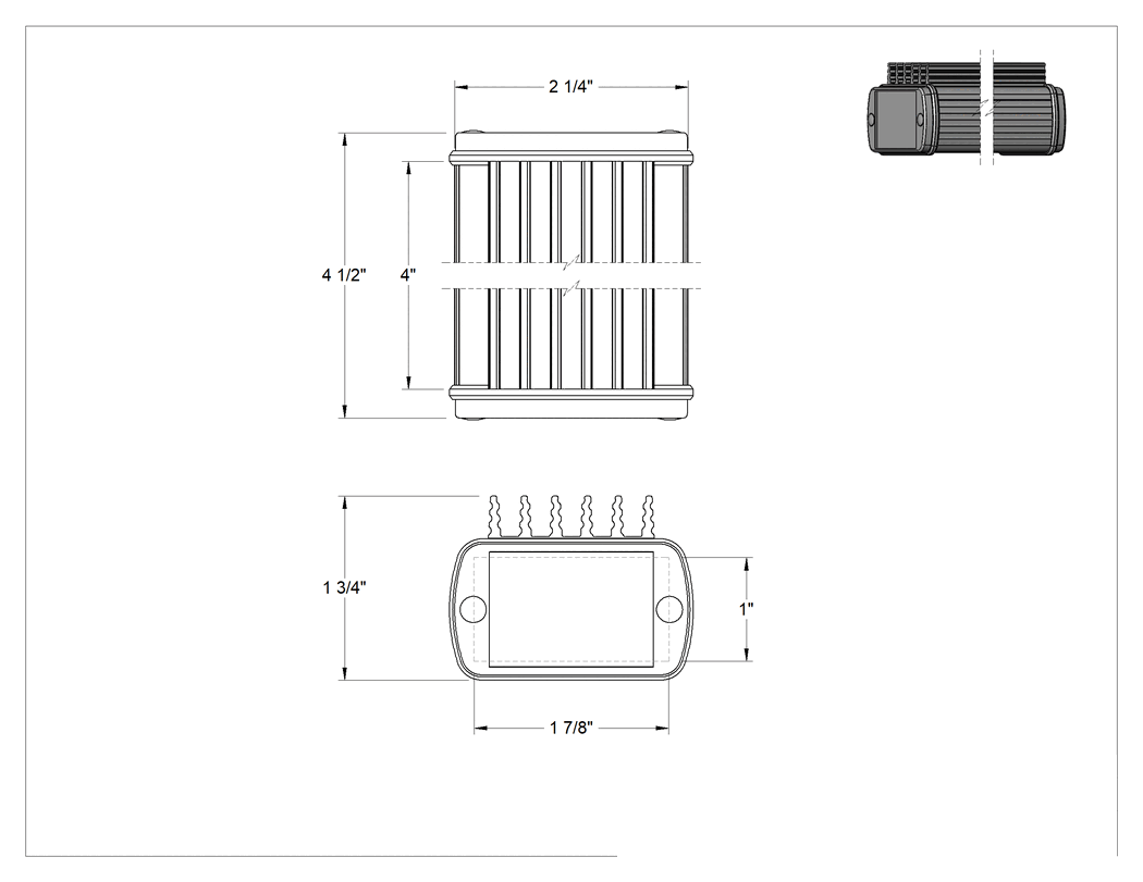 Teknik Çizim - Isı Dağıtıcı Devre Kartı Muhafazası, Toz Boyalı Alüminyum, 4" Yükseklik, 2-1/4" Genişlik