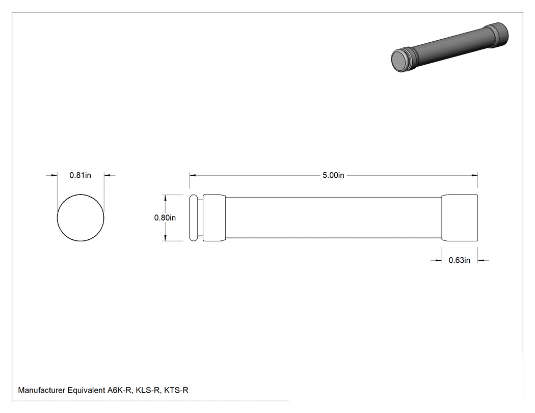Teknik Çizim - UL Sınıf RK1 Hızlı Etkili Sigorta, 1A