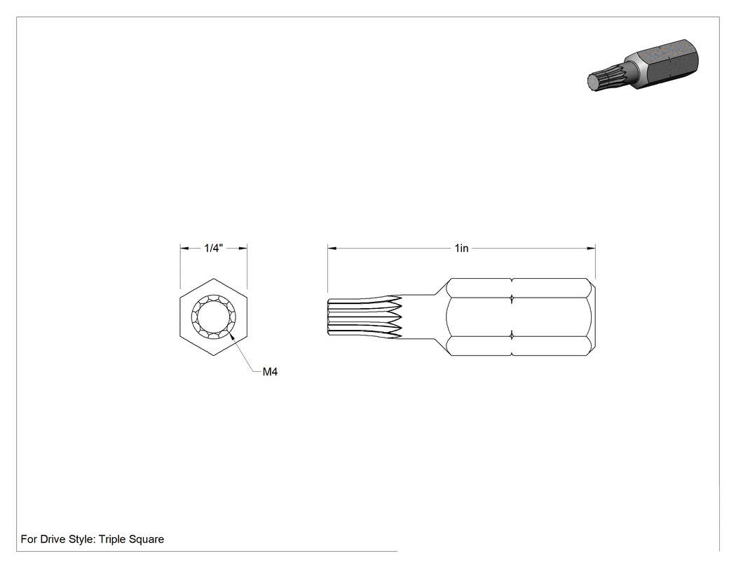 Teknik Çizim - Üçlü Kare Uç, 1/4" Altıgen Şaft, M4 Boyutu