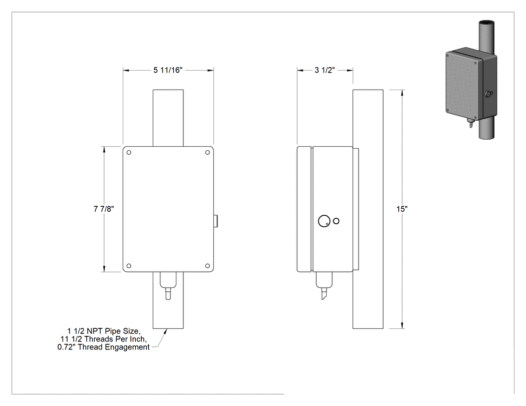 Teknik Çizim - Akışlı Isıtma Elemanları, Kimyasal Çözeltiler için, 120V AC, 1500W