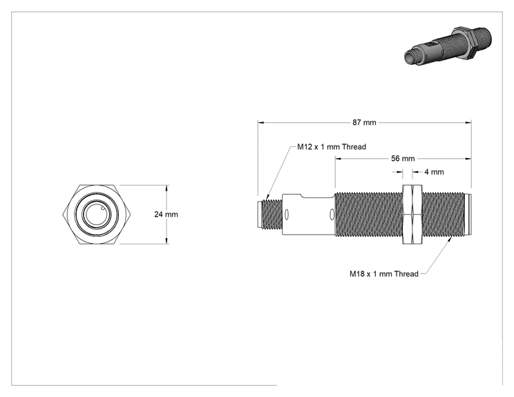 Teknik Çizim - Evrensel Nesne Yakınlık Anahtarı, DC, 4 Kutuplu Mikro Fiş, 18 mm Çap, NPN/PNP, 1 Kapalı/1 Açık