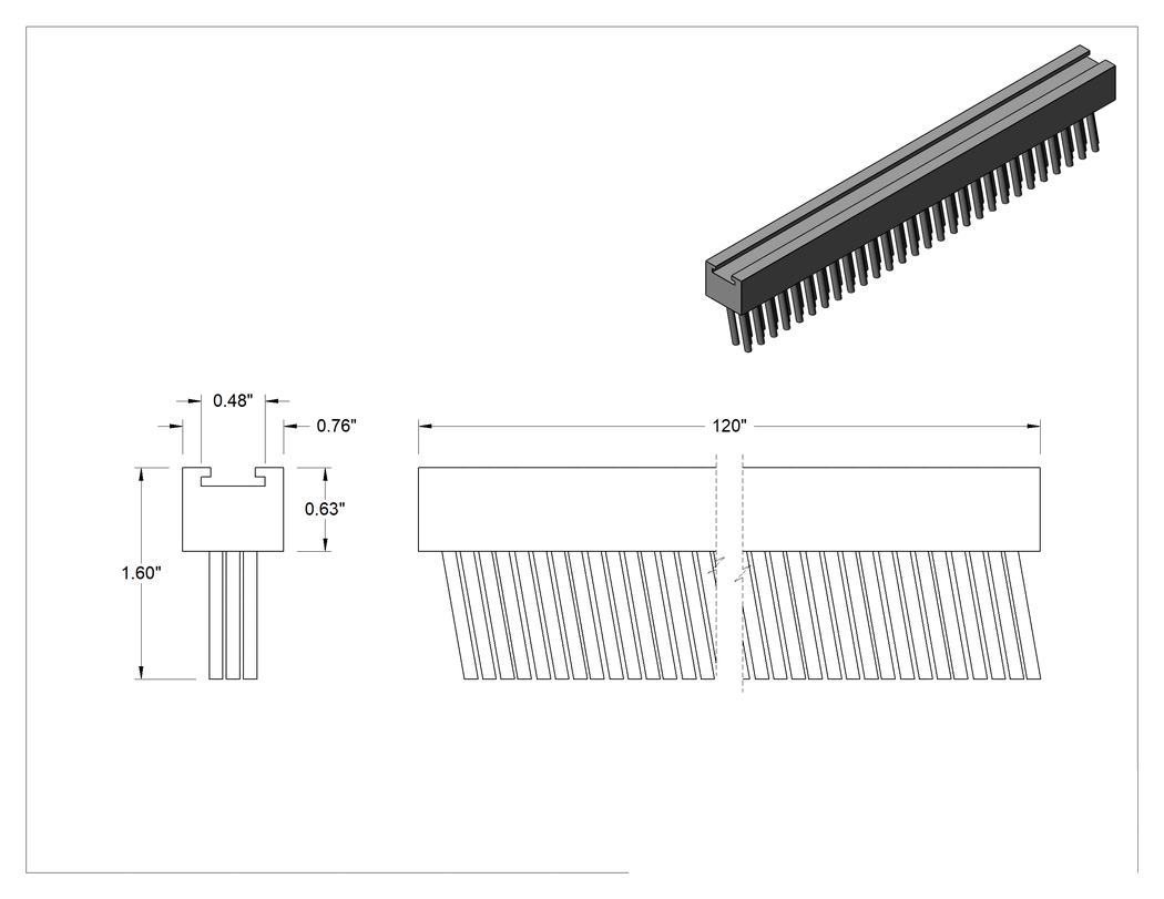Teknik Çizim - Konveyör Kılavuzu için 10 Fit Uzunlukta Fırça
