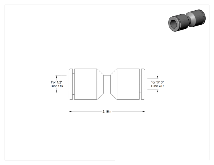 Teknik Çizim - Sıcak İçme Suyu Bas-Bağlan Bağlantı Elemanı, Düz Redüktör 1/2" x 5/16" Boru Dış Çapı