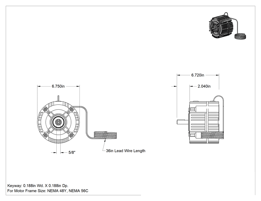 Teknik Çizim - Yüz Montajlı Motorlar için Elektrikli Debriyaj/Fren, 3/4 hp Maksimum Güç