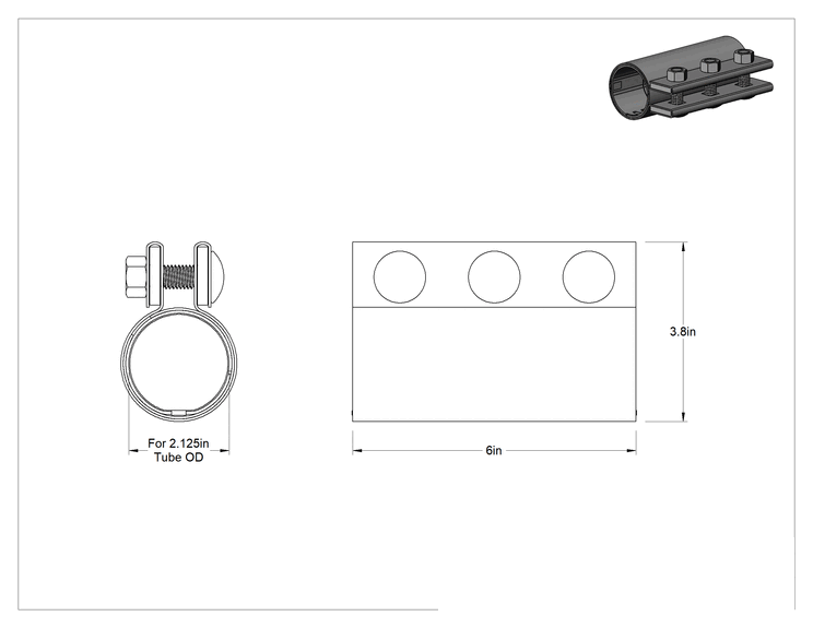 Teknik Çizim - Cıvata Kelepçesi, Neopren Conta, 2-1/8" Boru Dış Çapı için