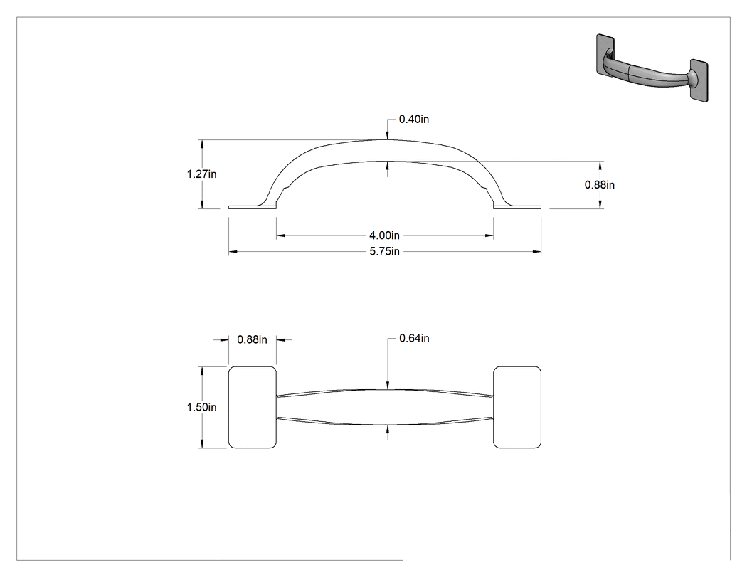 Teknik Çizim - Karbon Çelik Kaynaklı Çekme Kolu, 5-3/4" Genişlik