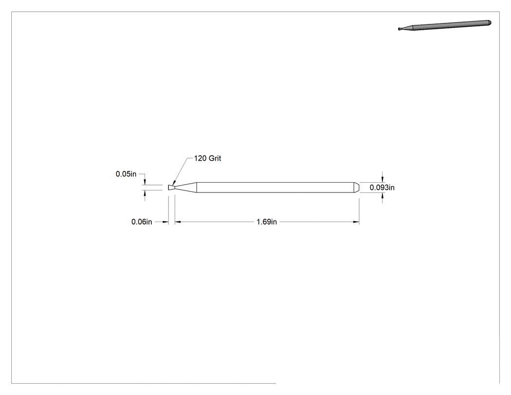 Teknik Çizim - Metalsiz Malzemeler için Minyatür Uzun Ömürlü Taşlama Ucu, 0.047" Çap x 0.059" Uzunluk Ters Konik Başlık