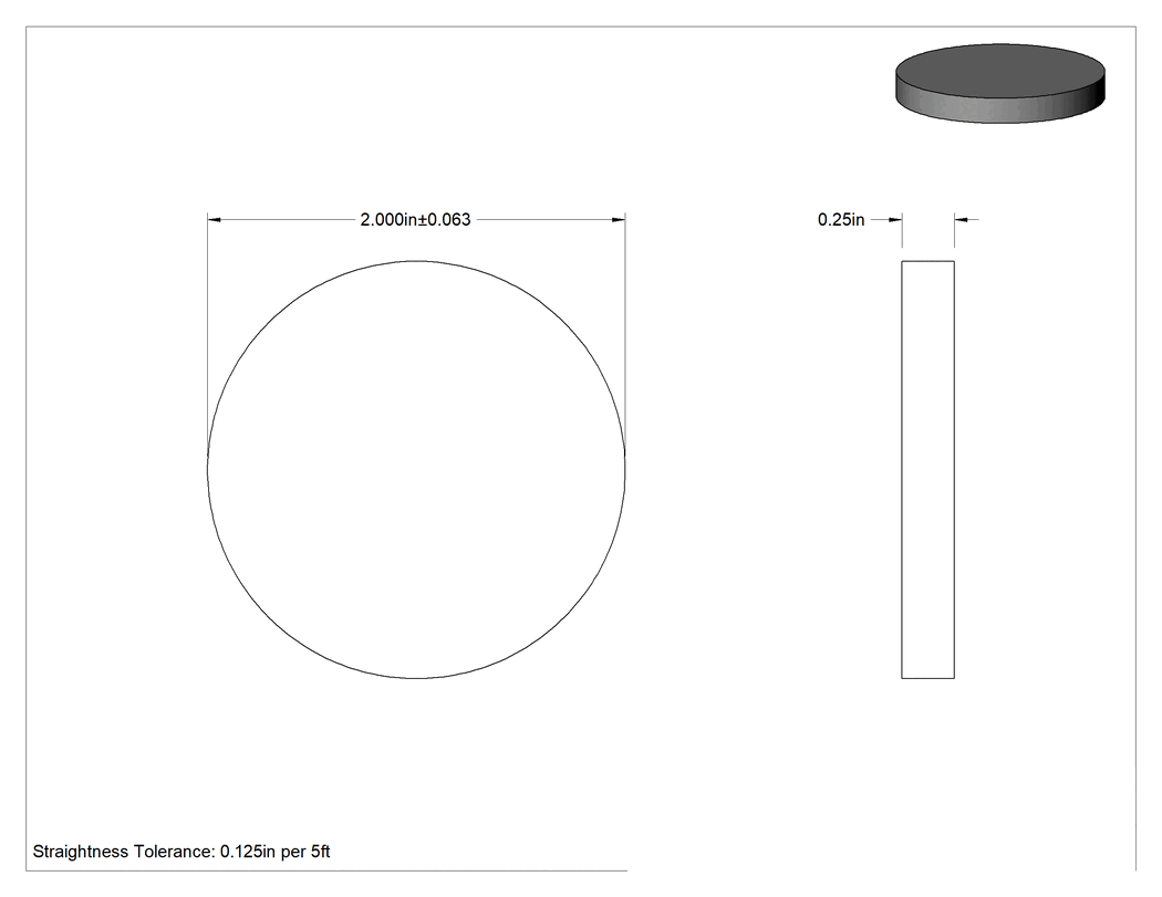 Teknik Çizim - Çok Amaçlı 304 Paslanmaz Çelik Disk, 2 inç Çap, 1/4" Uzunluk