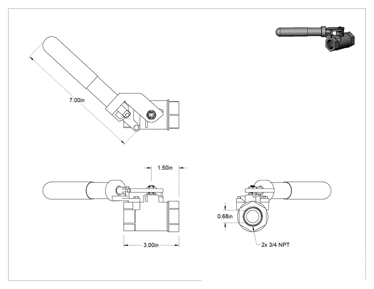 Teknik Çizim - Yüksek Basınçlı Açma/Kapama Valfi, Yaylı Kapanan Kol-Kollu, Çelik Gövde 3/4 NPT Dişi