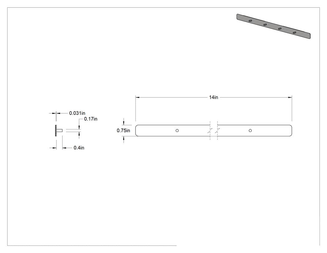 Teknik Çizim - Mıknatıslı Bülten Çubuğu, 14 inç Genişlik x 3/4 inç Yükseklik