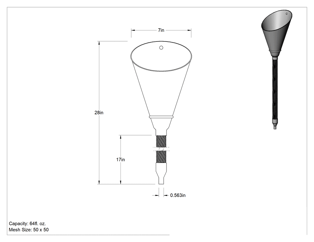 Teknik Çizim - Metal Huni, Filtreli Galvanizli Çelik Huni, 64 FL. oz.