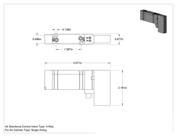 Teknik Çizim - Modüler Hava Yön Kontrol Vanası, 3-Way, 3/2 Akış Şekli, Hava Pilotu Geri Dönüşü
