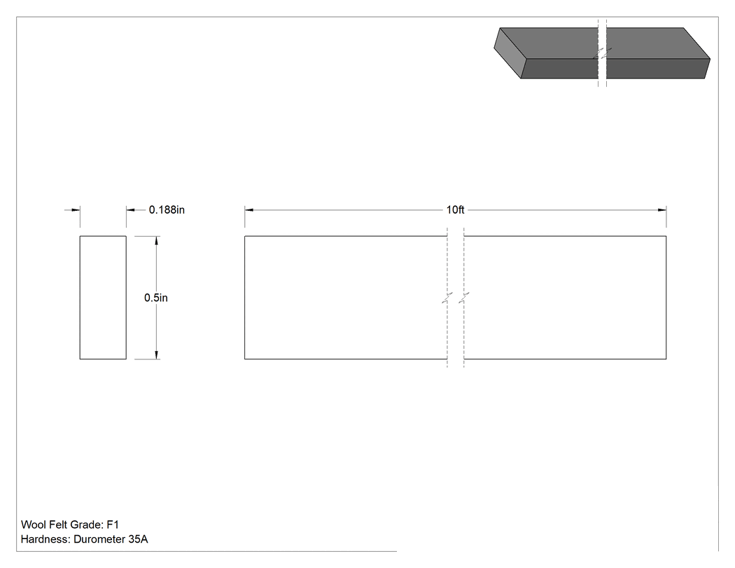 Teknik Çizim - F1 Keçe Şerit, Yapışkan Arka Yüz, 10 ' Uzunluk, 1/2" Genişlik, 3/16" Kalınlık