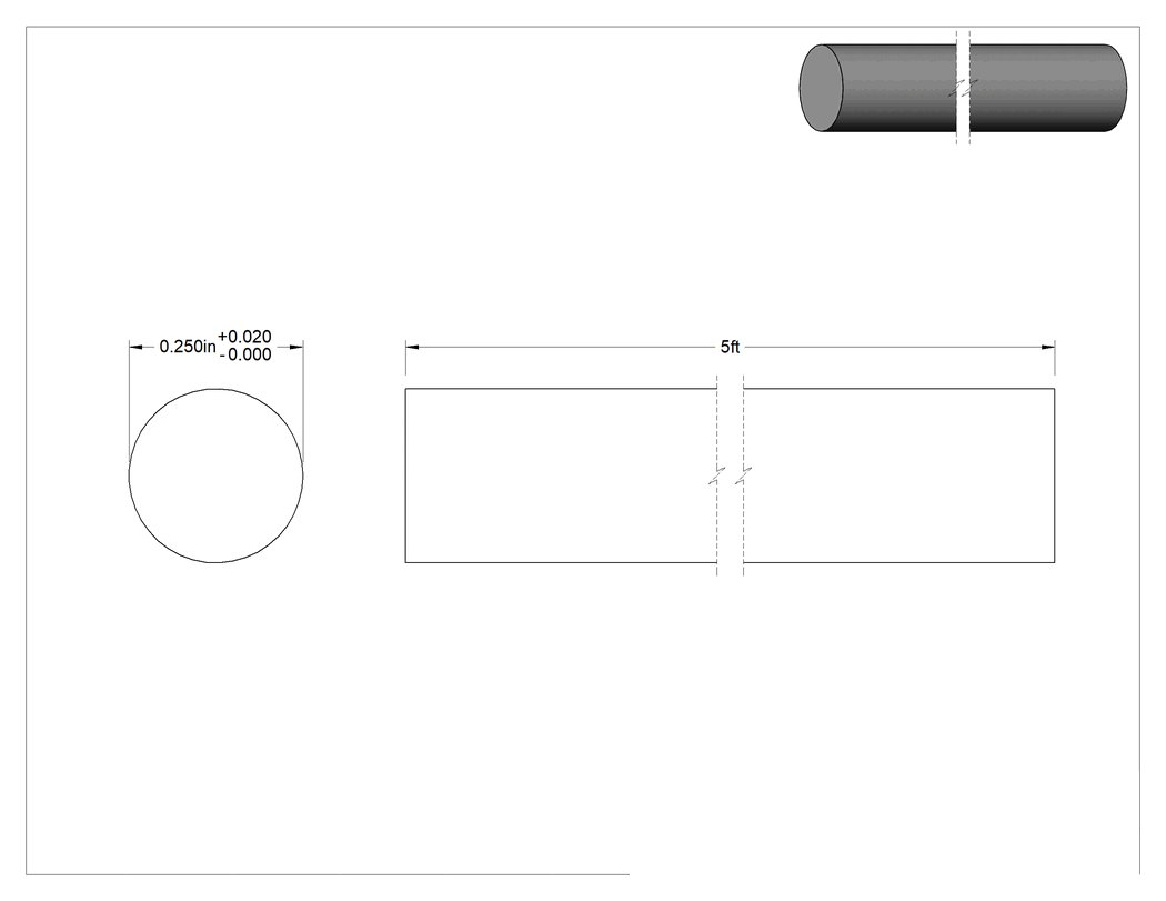Teknik Çizim - Antistatik Kaygan UHMW Polietilen Çubuk, 1/4" Çap, 5 Fit Uzunluk