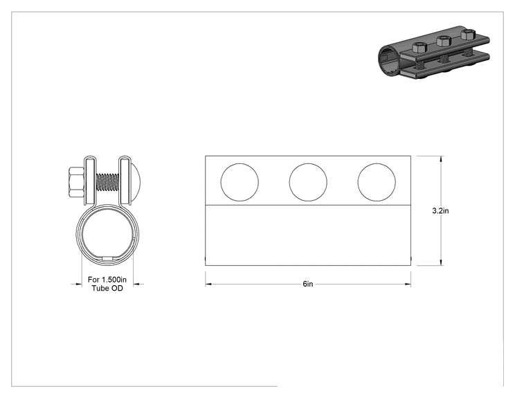 Teknik Çizim - Silikon Contalı Cıvata Kelepçesi, 1.5" Boru Dış Çapı için