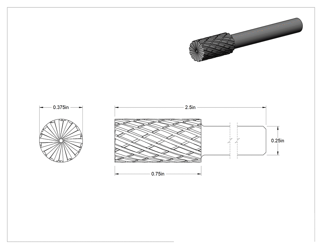 Teknik Çizim - 1/4" Çaplı Şaftlı Karbür Freze Ucu, Düz Kesici Silindir, Ticaret No. Sb-3, Çift Kesimli Diş