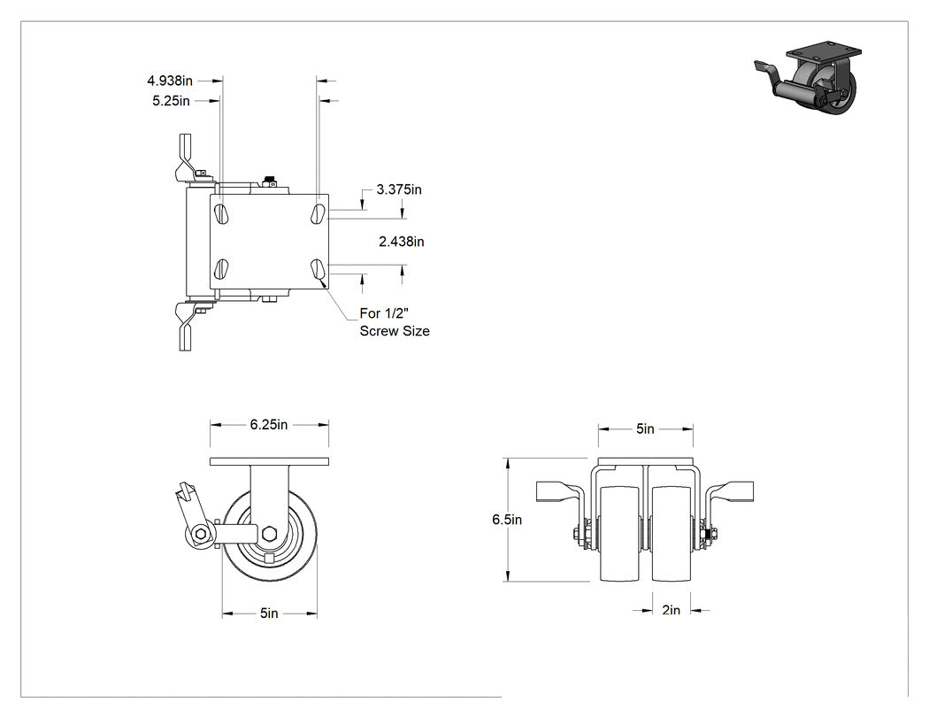 Teknik Çizim - Viking Tekerlek, Ekstra Yüksek Kapasiteli, Frenli ve 5 inç Çapında Fenolik Tekerlekli Sert