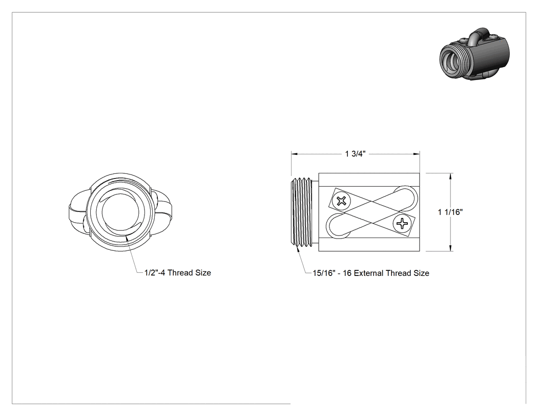 Teknik Çizim - Hızlı Hareketli Bilyalı Somun, Paslanma ve Aşınmaya Dayanıklı Bilyalı Vida için 1/2"-4 Dış Diş