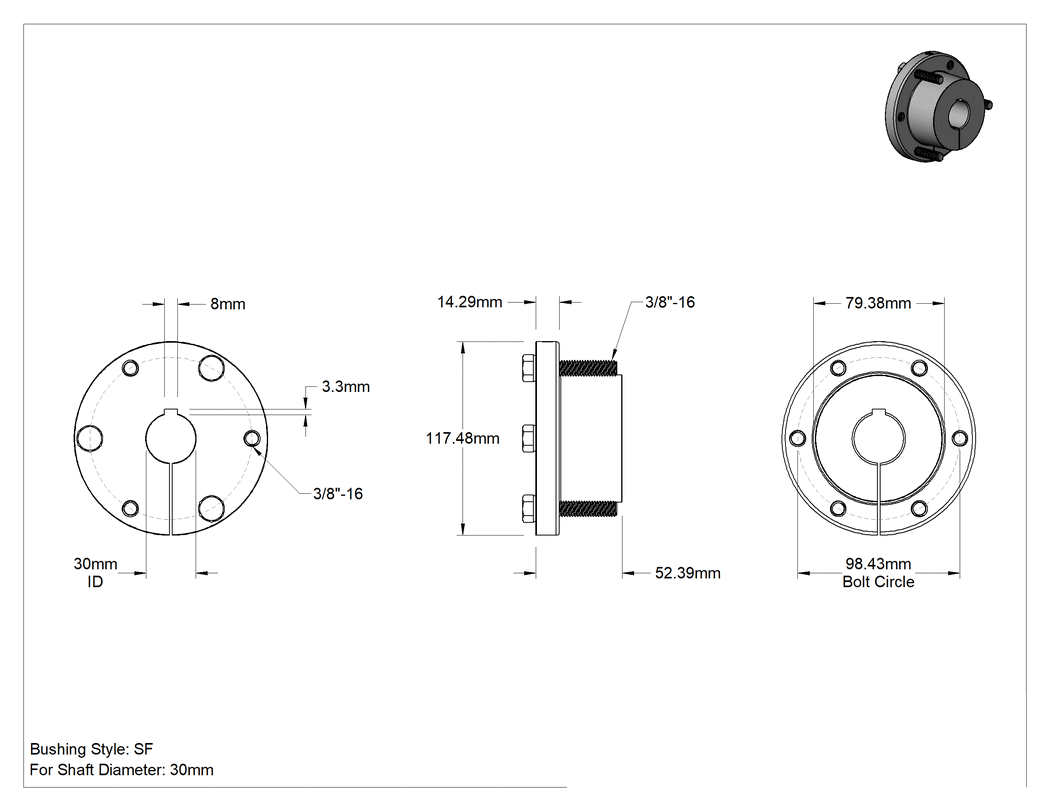 Teknik Çizim - Hızlı Bağlantı Burcu, Kelepçeli, Sf Stili, 30 mm Mil Çapı için